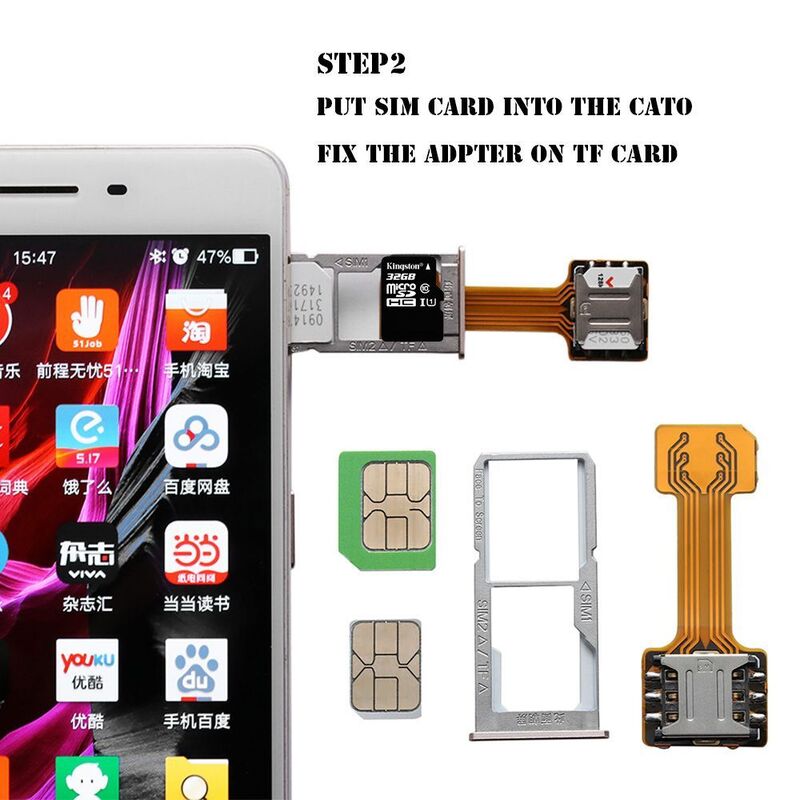Universal TF Hybrid Sim Slot Dual SIM Card Adapter Micro SD Extender Nano Cato Telepon Android