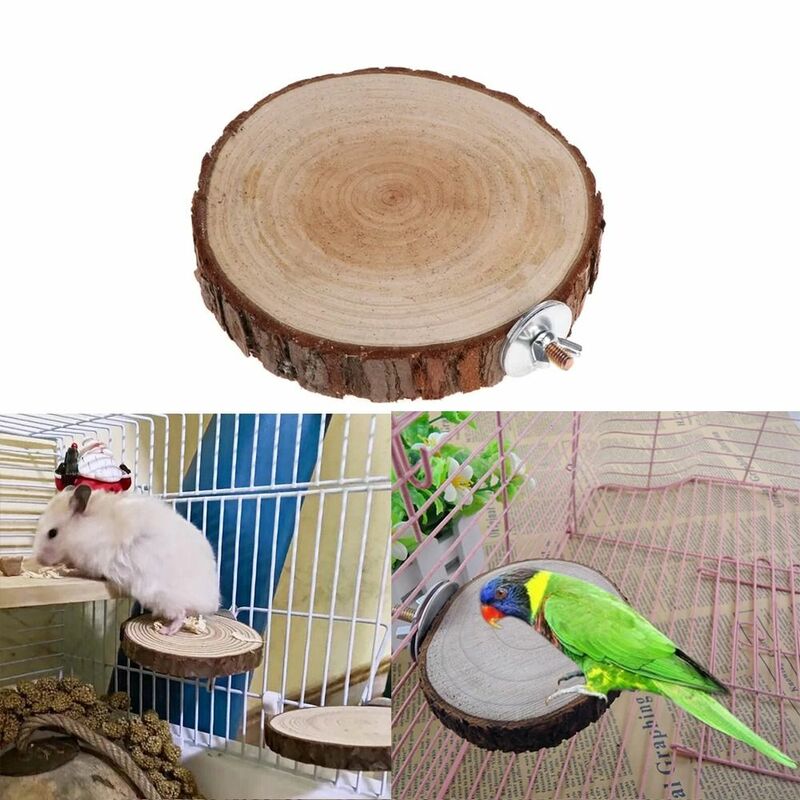 Wood Bird Perch Stand Parrot Toy Engraçado Placa Redonda, Plataforma Pet, Natural Pet Station, Esquilo, Dragão, Gato Papagaio