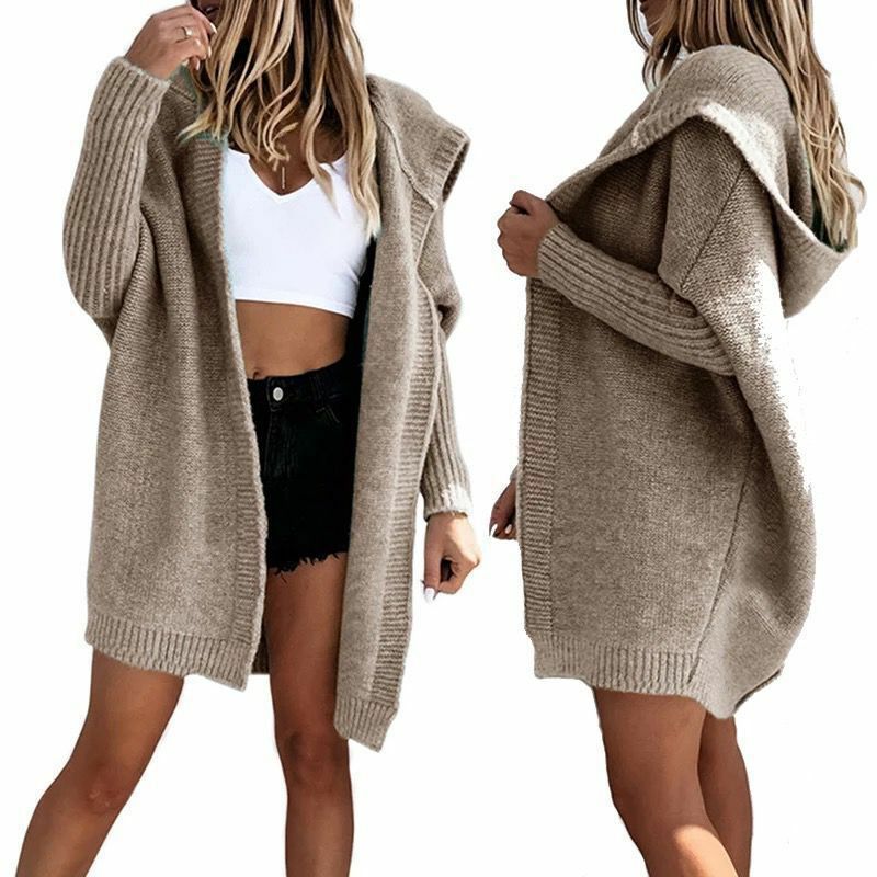 Swetry jesień swobodny sweter kobiety luźny średniej długości sweter sweter z dzianiny Casual damski sweter z kapturem sweter płaszcz