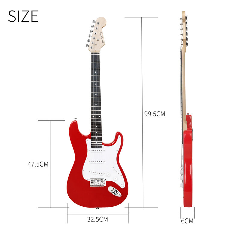 HK-LADE 6 String 39 Inch Red Electric Guitar 22Frets Campus Student Rock Band Trendy Play Electric Guitar Pairing Beginner Set
