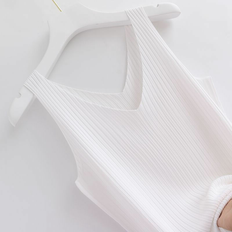 여성용 V넥 캐미솔 스웨터, 얇은 베이스 셔츠, 민소매 아이스 실크 탑, 2024 여름 신상