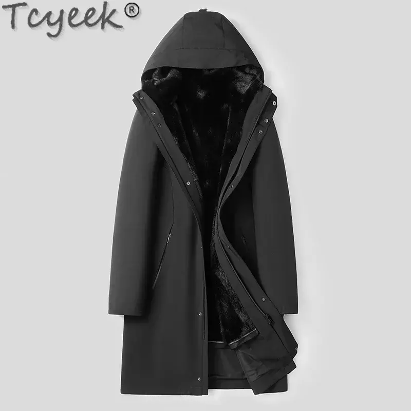 Tcyeek-Chaqueta de piel de visón Natural para hombre, Parka larga de moda, ropa de calle, abrigo de piel Real, ropa de invierno