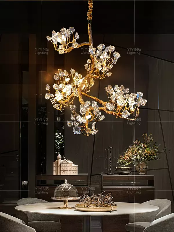 Postmodern living room chandelier villa crystal dining room lamp copper study tea room bar table flower chandelier