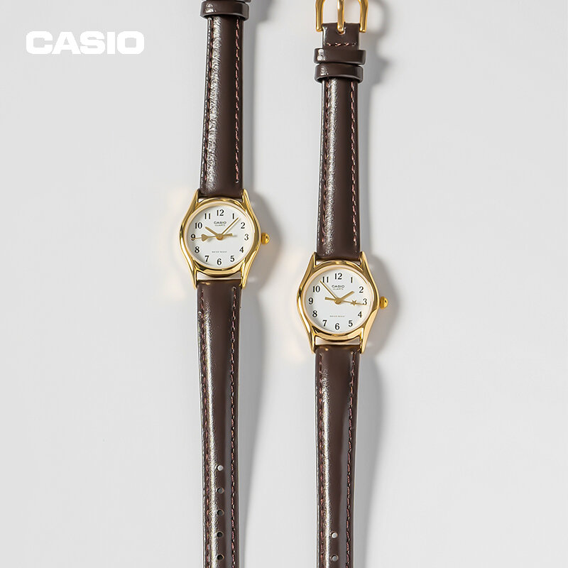นาฬิกา Casio LTP-1094Q สำหรับผู้หญิงนาฬิกาสายรัดเรียบง่ายลายการ์ตูนแบบเรียบง่ายนาฬิกาหนังแท้สีน้ำตาลดำสำหรับผู้หญิง