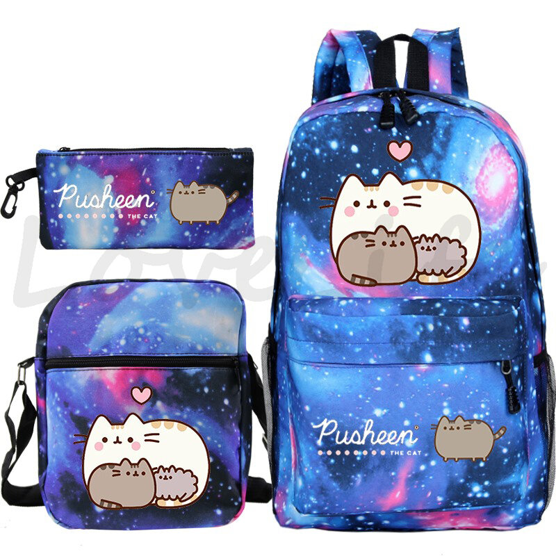 Kot kreskówkowy plecak na ramię piórnik 3 sztuk/zestaw plecak studencki Boy Girls Bookbag nadruk Anime tornister dziecięce plecaki