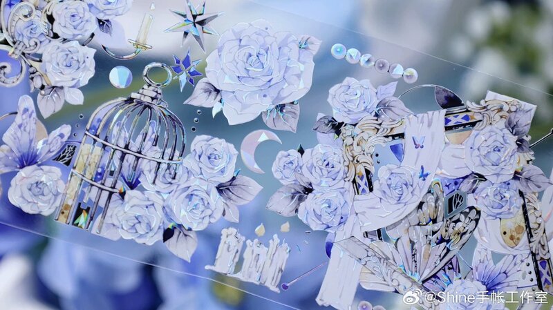 1 pętla wspaniała niebieska róża kwiatowy zamek błyszczący taśma PET