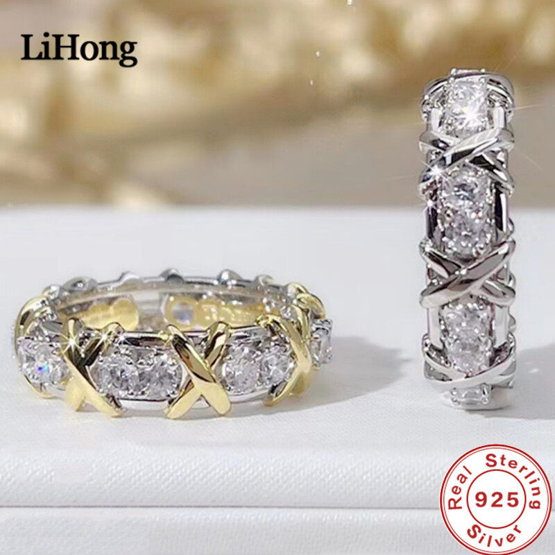 Cincin Perak Murni 925 Mewah Cincin Kristal dengan Zirkon Aaa untuk Hadiah Perhiasan Pertunangan Wanita 2 Pilihan Warna
