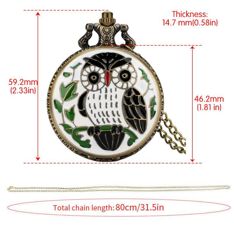Relógio de bolso de quartzo coruja, preto e branco, cola, cadeia animal adorável, pingente antigo, relógio antigo, presentes FOB