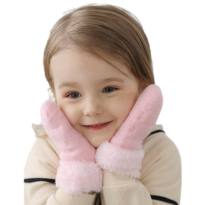 Winter Warm Plush Baby Gloves Thicken Fleece Kids Skiing Gloves for 1-3 Years Boys Girls Outdoor Sports Full Finger Mittens