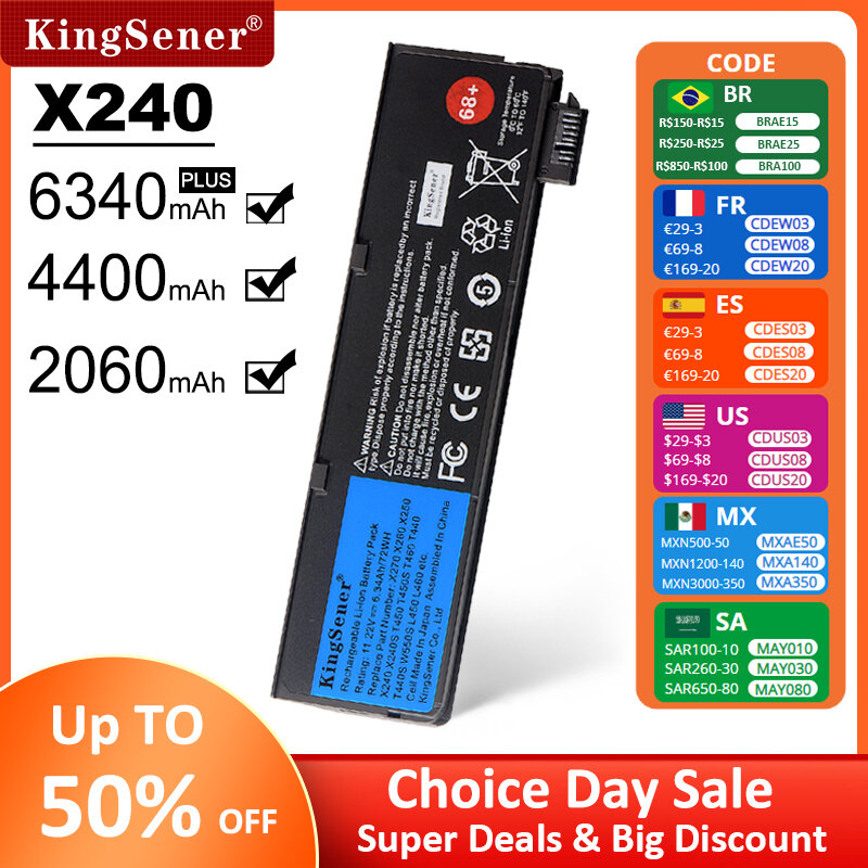 Аккумулятор KingSener для ноутбука Lenovo Thinkpad X270 X260 X240 X240S X250 T450 T470P T440S K2450 W550S 45N1136 45N1738 68 +