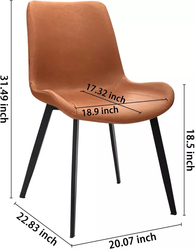 Modern Faux PU Leather Cadeiras de Jantar, PU Almofada Seat Back,Metal Pernas para Cozinha, Sala de Jantar Cadeira Lateral, Brown, Conjunto de 2