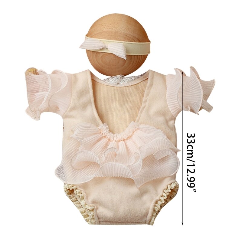 0-3M Baby Photo Clothes Bow Headdress Ruffle Romper Infant Photography Costume