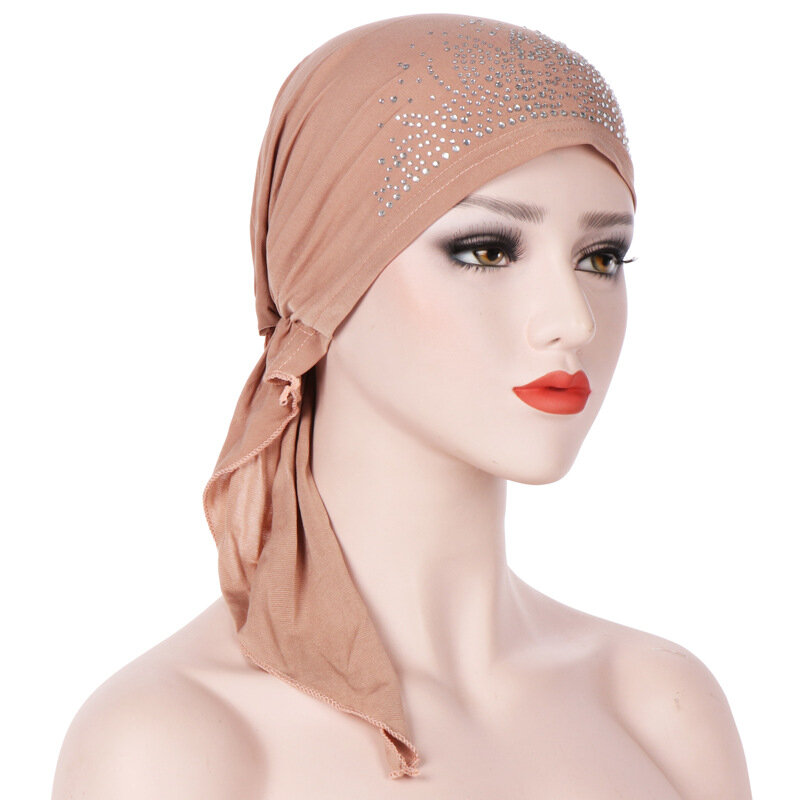女性のためのボヘミアンスタイルのターバン,「モダンな帽子,クリスタルとリネン,湾曲した,粘着性のヘッドギア,イスラム教徒のプルオーバーを非表示