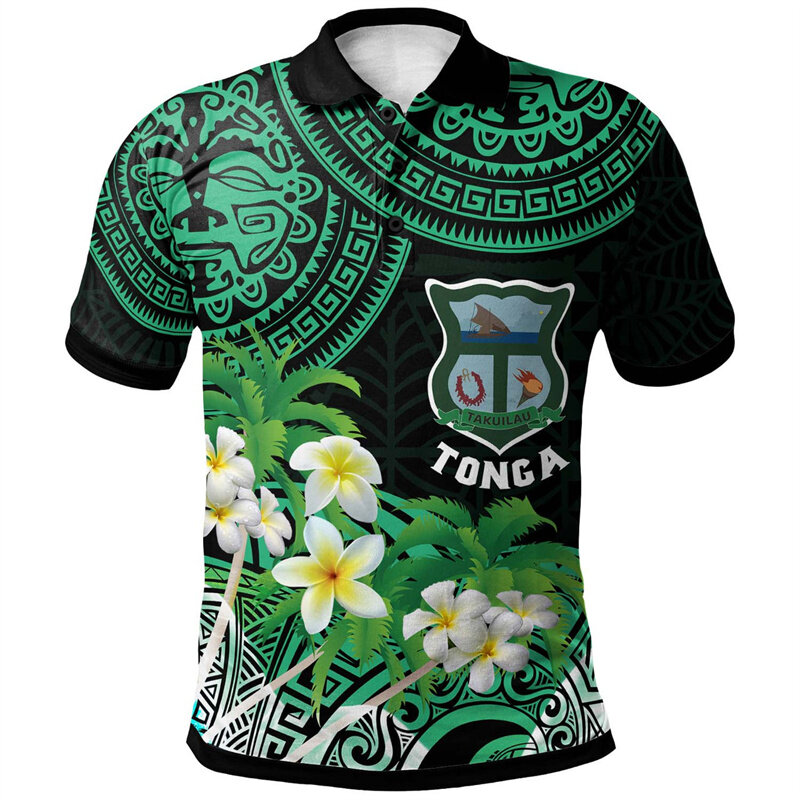 เสื้อโปโลลาย Hawaiian tonga กราฟิกสำหรับผู้ชายแฟชั่นเสื้อแขนสั้นพิมพ์ลาย3D เสื้อยืดคอปกโพลินีเซียน