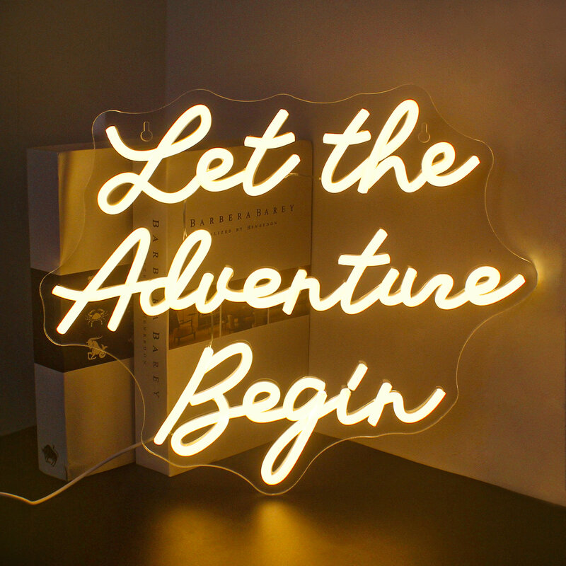 Let The Adventure Begin Neon Sigh Warm Light Letter Wall Lamp, Décoration de chambre pour chambre à coucher, mariage, fête d'anniversaire, bar, conflicLED