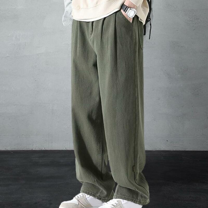 Solid Color Pants Men's Wide-leg Retro Work Pants Breathable Versatile Straight Trousers for Casual or Formal Wear Straight Leg