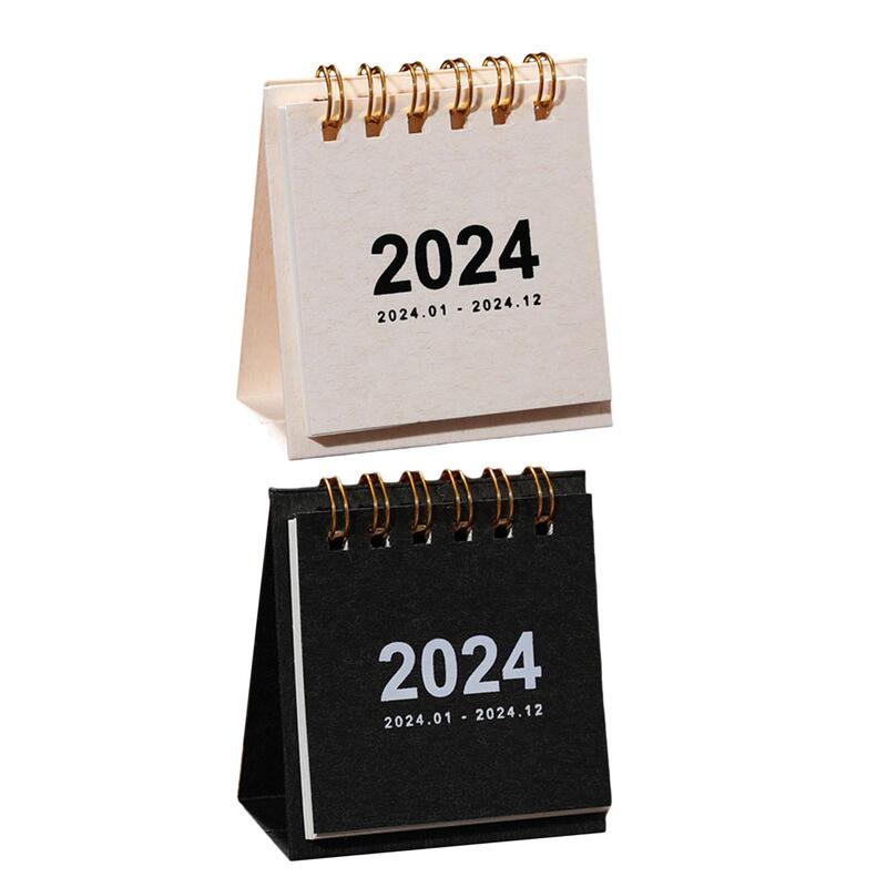 2024 Standing Desk Calendar Small Desk Calendar Twin Wire Binding Calendar for Home Planning Organizing Desk Household Ornaments