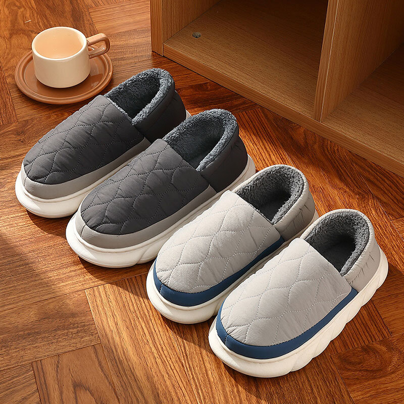 Litfun Plush Slippers Men Women Slippers New Winter Outdoor Warm Waterproof Cotton Shoes Indoor Antiskid Thick Sole Home Slides