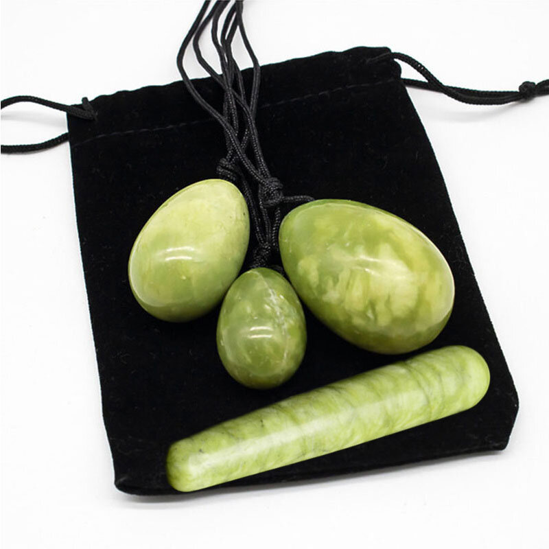 Natural Jade ovos perfurados para Kegel exercício, Yoni ovo massagem bola conjunto, cura no cristal, treinar músculos pélvicos