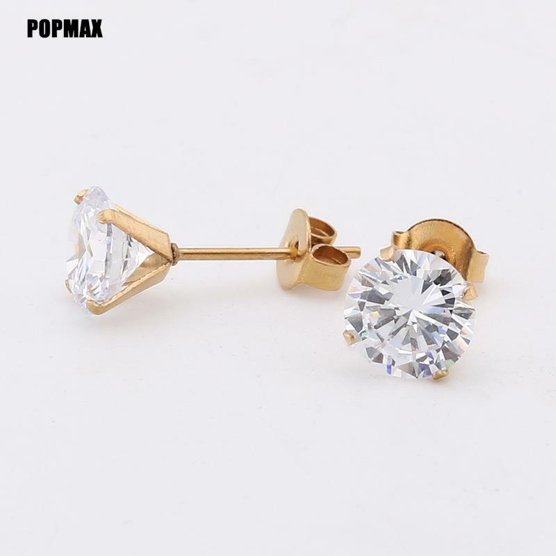 POPMAX-Studs de cristal de aço inoxidável para homens e mulheres, brincos Tragus 4 pinos, jóias redondas claras de zircônia cúbica, 1 par, 2 peças