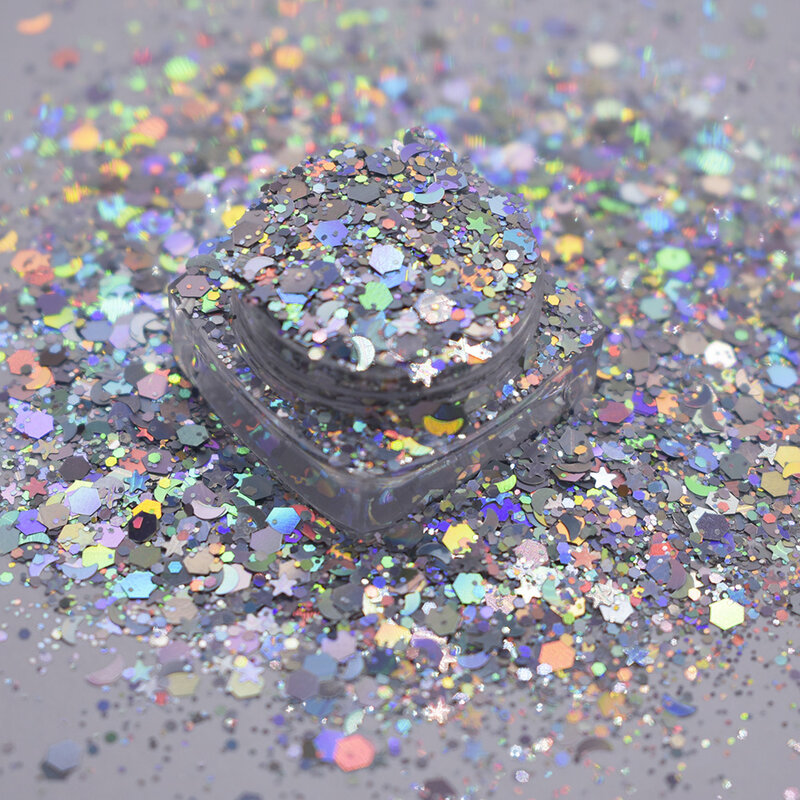 10 gr/beutel Chunky Mix Glitter Star Holographische Flakes Hexagon Sparkly DIY Nagel Maniküre Pailletten Dekoration Zubehör