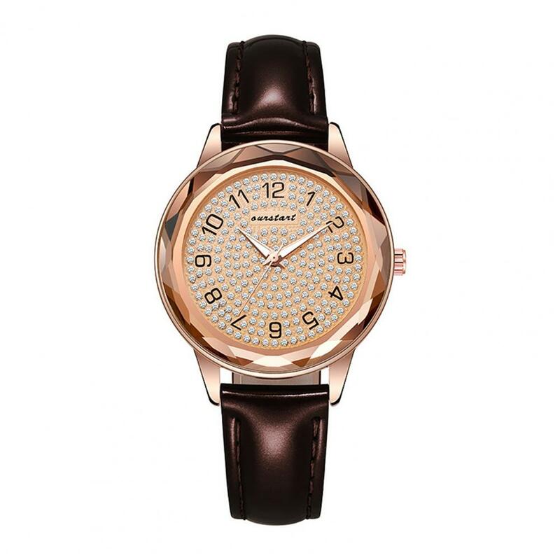 Women Watch Elegant Women's Quartz Watch with Rhinestone Dial Adjustable Faux Leather Strap High Accuracy Timepiece for Daily