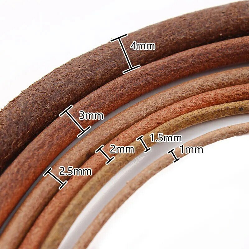 1/1.5/2/2.5/3/4mmx5m Solid Color Round Flat Genuine Leather Cords DIY Handmade Necklace Jewelry Bag Handle Beading Making Rope