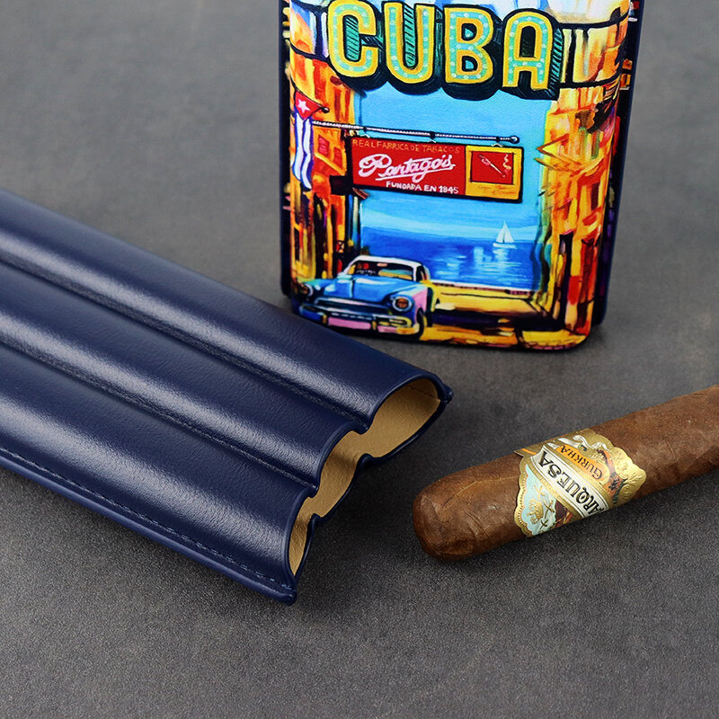 Estuche de cuero clásico para cigarros, caja de bolsillo para cigarros de Cuba, soporte para humidificador, accesorios de viaje para fumar