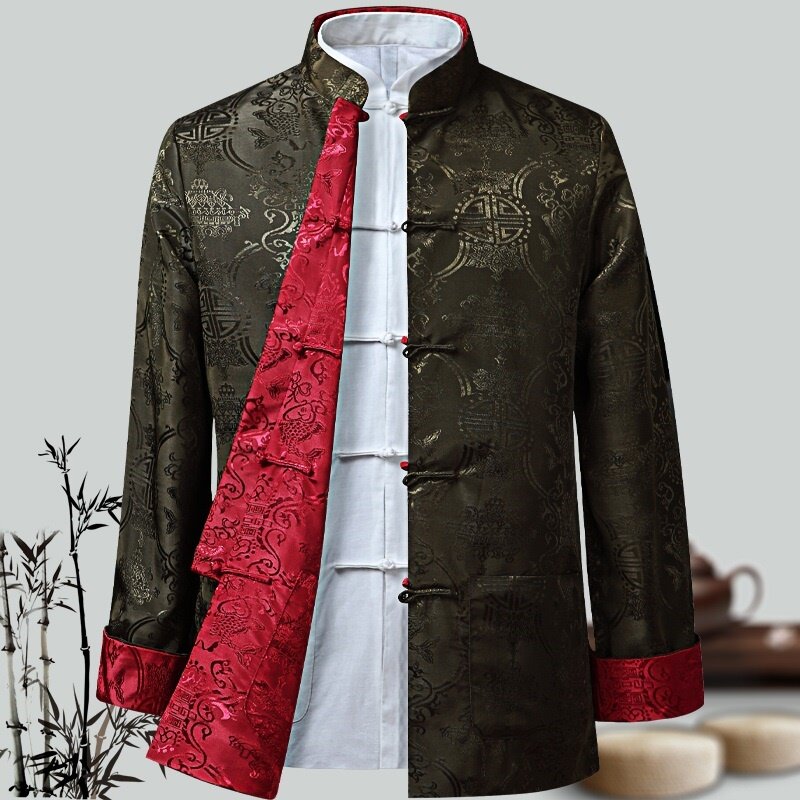 Kemeja Naga Cina Pria Mantel Kung Fu Cina Tahun Baru Setelan Tang Pakaian Tradisional Cina untuk Pria Jaket Hanfu Pakaian Pria