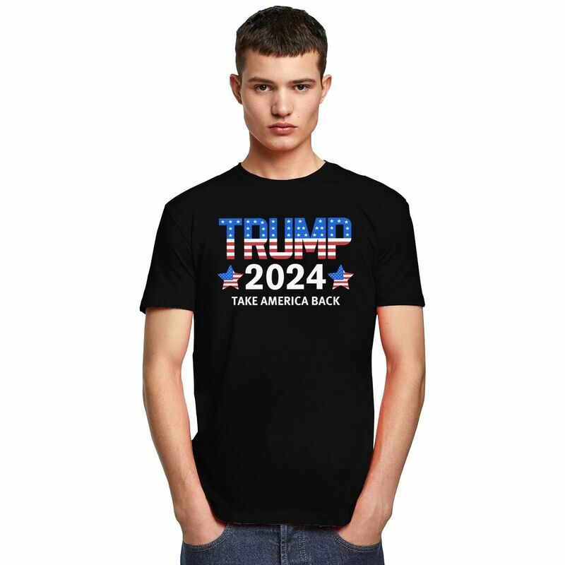 남성용 순면 티셔츠, 미국 미국 등 티셔츠, 반팔 노벨티 티셔츠, 트럼프 2024