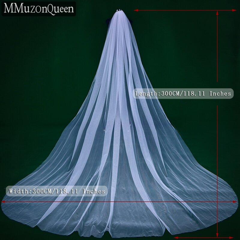 MMQ-velo de novia largo con peine, velo de tul suave de una sola capa, blanco, M92, 2024