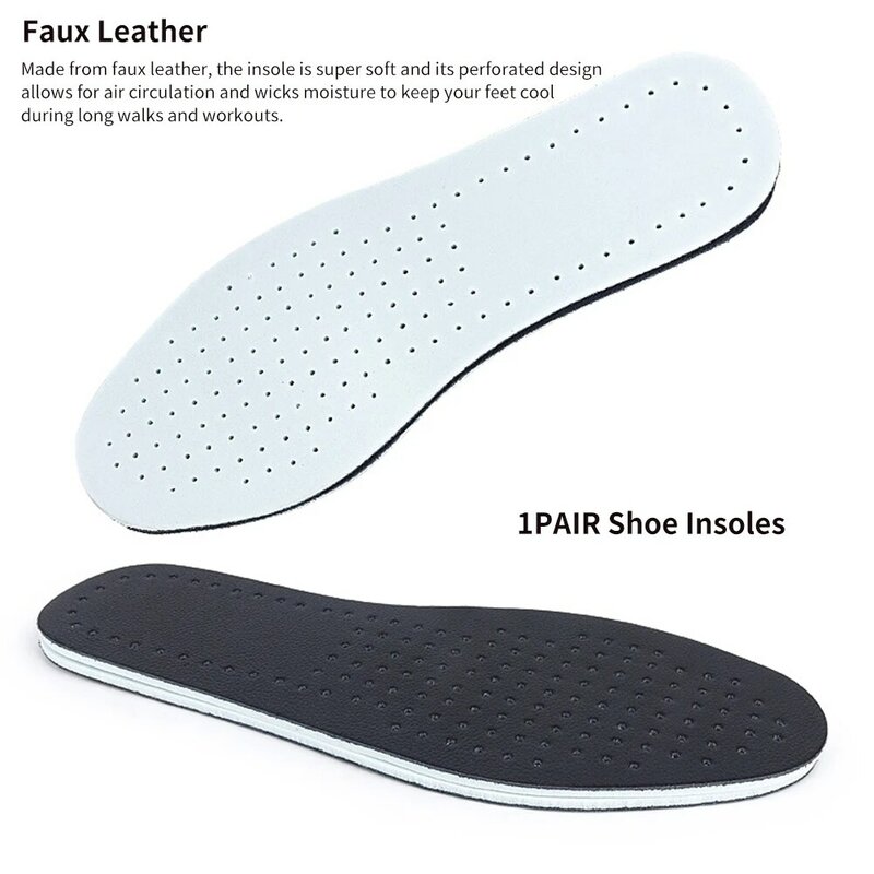 Palmilha de sapatos de couro sintético respirável para homens e mulheres, confortável, antiderrapante, absorção de choque, resistente ao desgaste, preto, lavável, acessórios