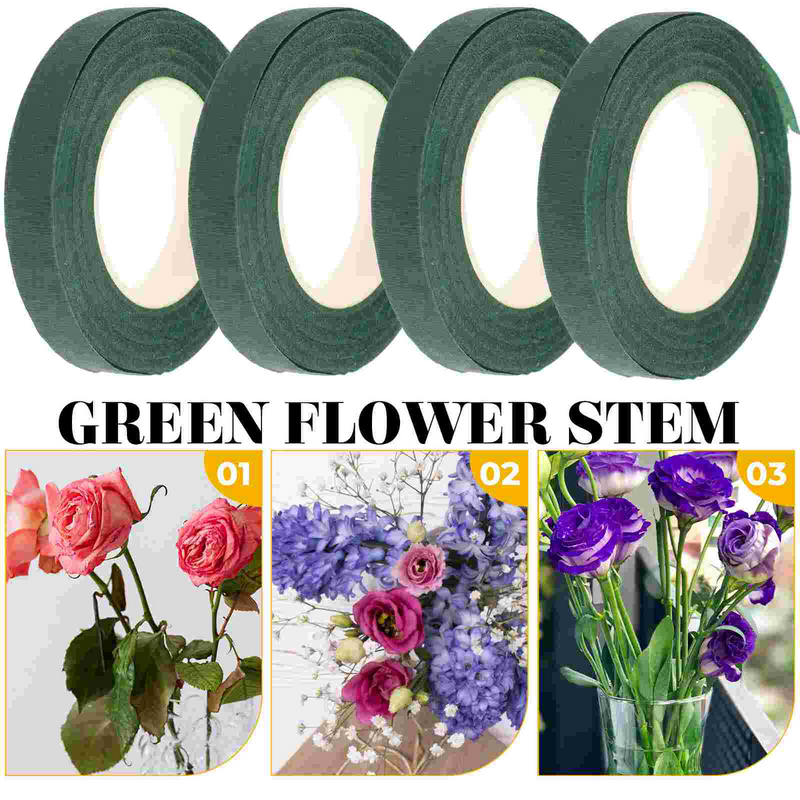 4 Pcs Flower Tape Flower Wrapping Tape Wound Green Washi Flower Wrapping Wedding Paper for Bouquets Florist Craft Supplies Stem