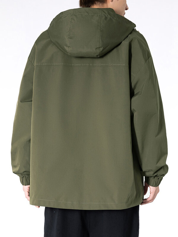 Spring Autumn Zip Pockets Men's Casual Jackets Plus Size 8XL 9XL Streetwear Fashion Solid Color Loose Hooded Windbreaker Coats