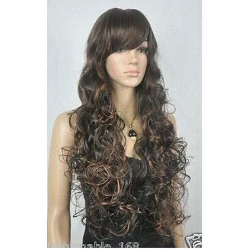 Hot Sale new fashion sexy long dark brown mix curly wo MEN'S Ladybug's hair wig wigs