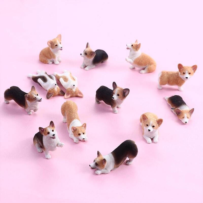 Aksesori hewan Mini untuk anak-anak hadiah anak-anak figur Resin miniatur patung anjing simulasi ornamen mobil anjing Model Corgi