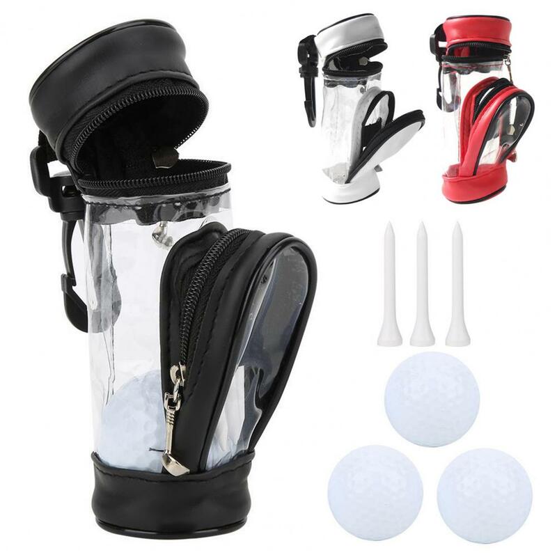Poudres de stockage de balle de golf transparentes anti-rayures, sac de taille de balle de golf en similicuir avec pince de ceinture à la taille