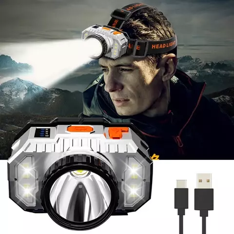 Lampada frontale a LED ricaricabile USB da 1200mAh per campeggio all'aperto escursionismo potente lampada a torcia con faro da pesca notturna
