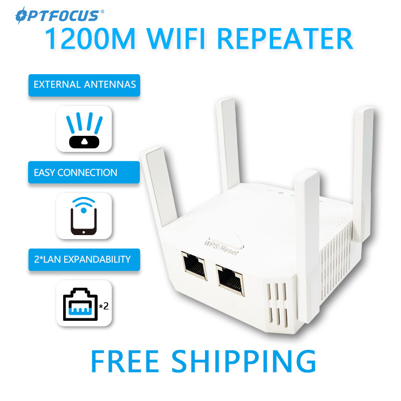 OPTFOCUS-Répéteur WiFi 2.4G 5G, 2 LAN 300, 1200Mbps, pour routeur, 4 divulguer, amplificateur de portée sans fil