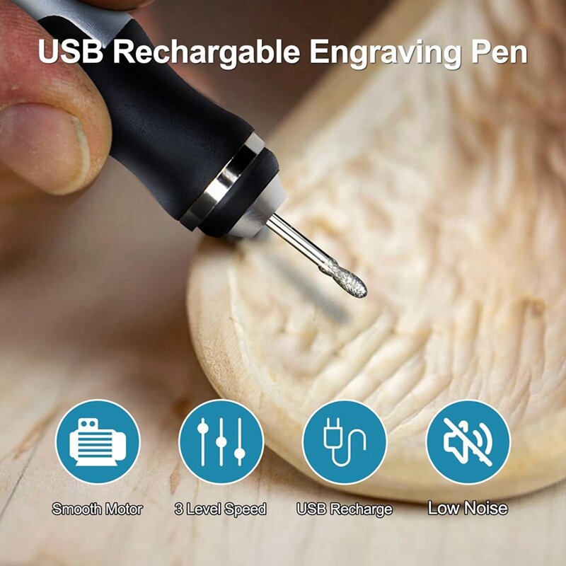 قلم نقش USB قابل لإعادة الشحن مع 37 بت ، نقش ذاتي الصنع ، أدوات دوارة لاسلكية ، أداة محمولة للمجوهرات المعدنية ، متينة