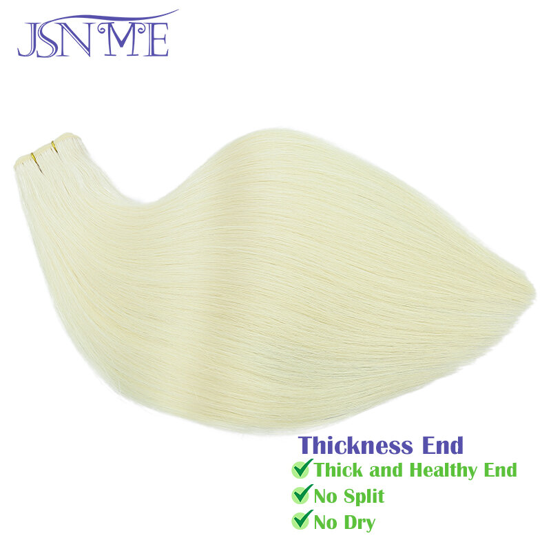 Jsnme-女性のためのストレートウィーフトエクステンション、本物の人間の髪の毛、横糸の束で縫う、茶色とブロンド、14インチ-24インチ