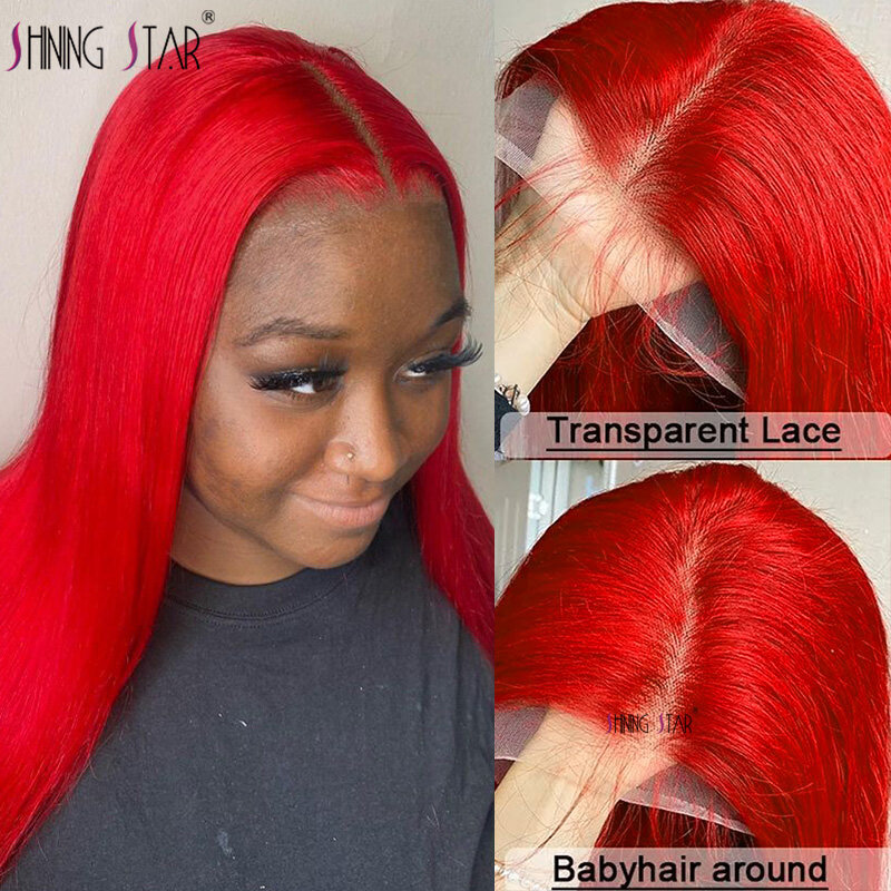 Peruca de cabelo humano reta para mulheres, peruca frontal de renda, cor vermelha Borgonha, osso, 13x6, 13x4, 34 ", quente