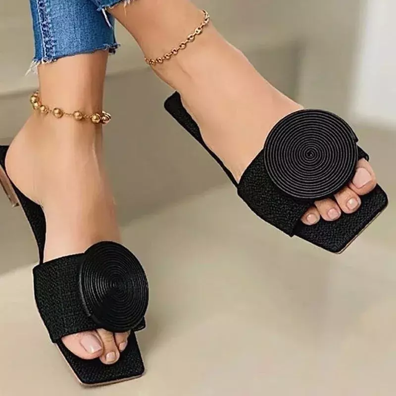 Solid Low Heel Casual Slippers for Women 2024new Hot Sale Summer Rubber Ladies Shoes Outside Shallow Pu Women's Slippers Zapatos