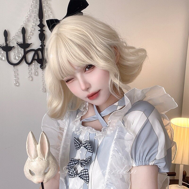 Synthetic wig female jk soft blonde short curly hair Lolita, cosplay anti curly and natural