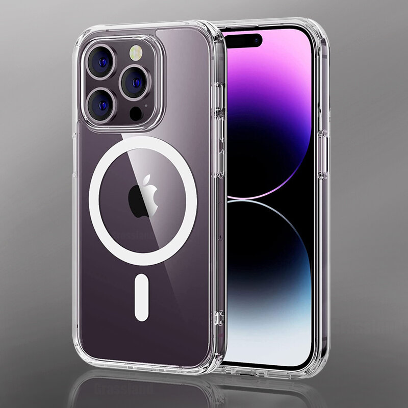 Doorzichtige Telefoon Hoesje Voor Iphone 14 13 12 11 15 Pro Max Voor Magsafe Magnetische Draadloze Oplaadanimatie Case 7 8 Xr Xsmax Cover Case
