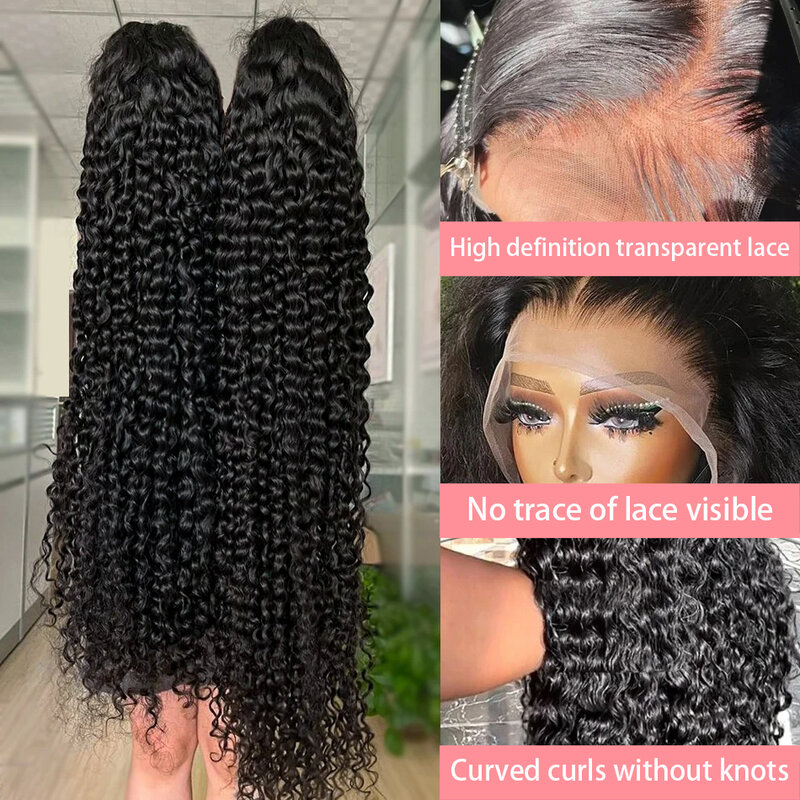 Perruque Lace Front Wig Deep Wave Brésilienne Remy Naturelle, Cheveux Bouclés, 13x4 13x6 HD, 12 à 32 Pouces, Densité 200