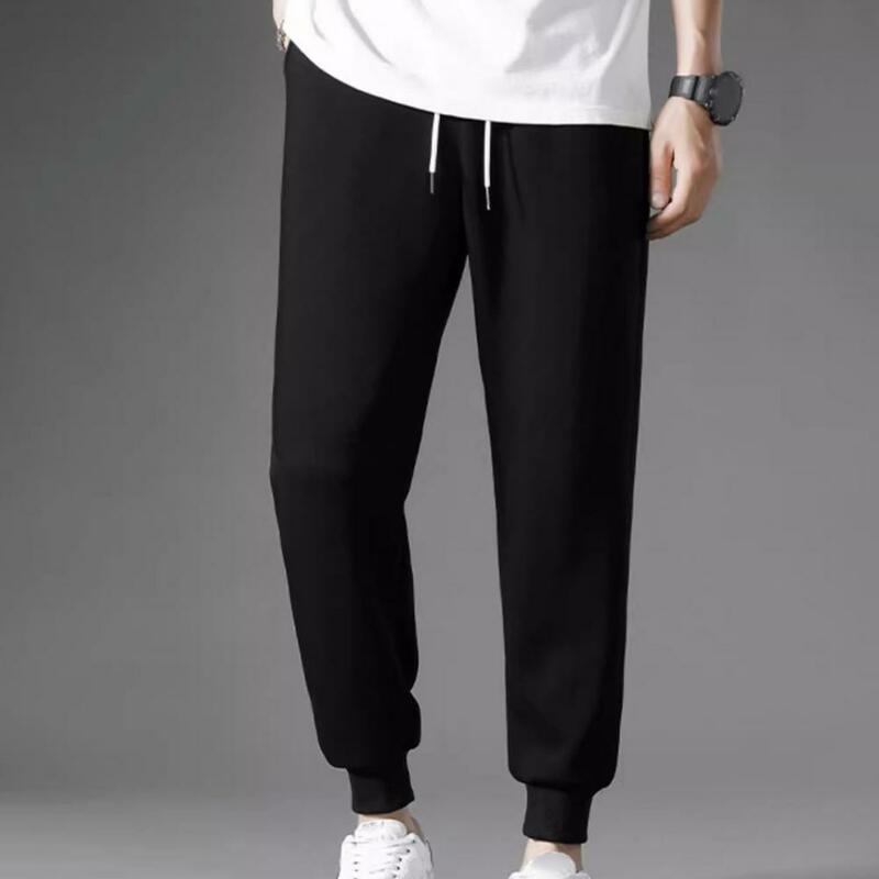 Men Sports Pants Warm Plush Men's Sweatpants Cozy Ankle Length Trousers with Elastic Waist Pockets for Fall/winter Sports Solid