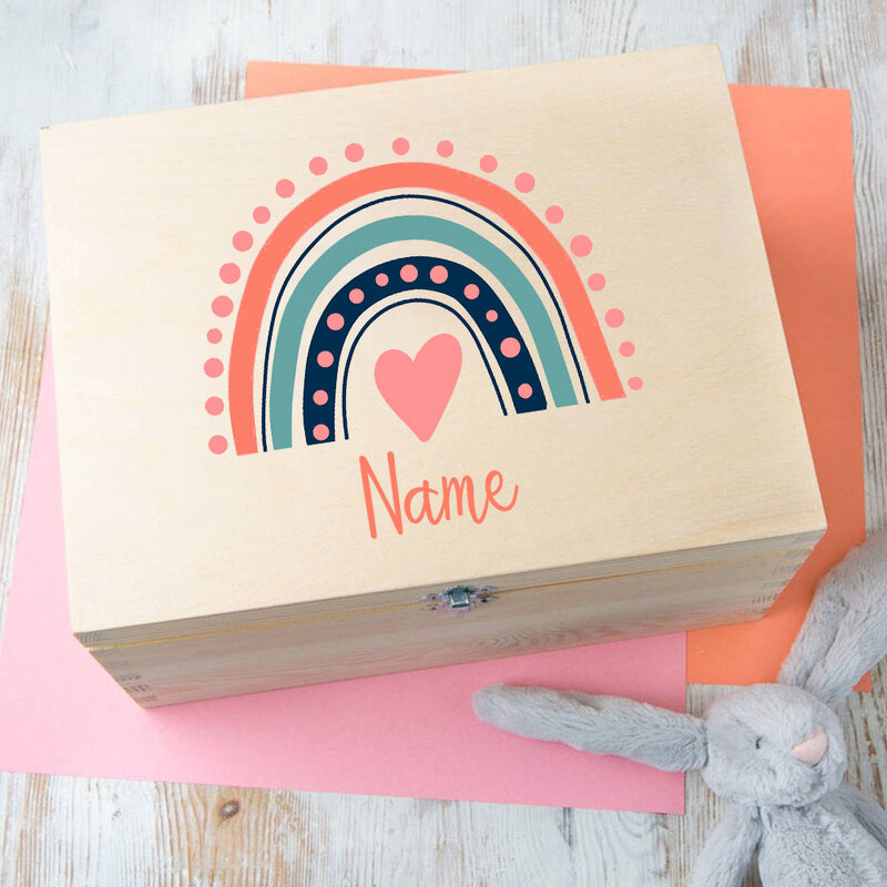 Scatola arcobaleno personalizzata per bambini scatola di memoria con Infat in legno personalizzata scatola dei ricordi per bambini regalo per la doccia neonato