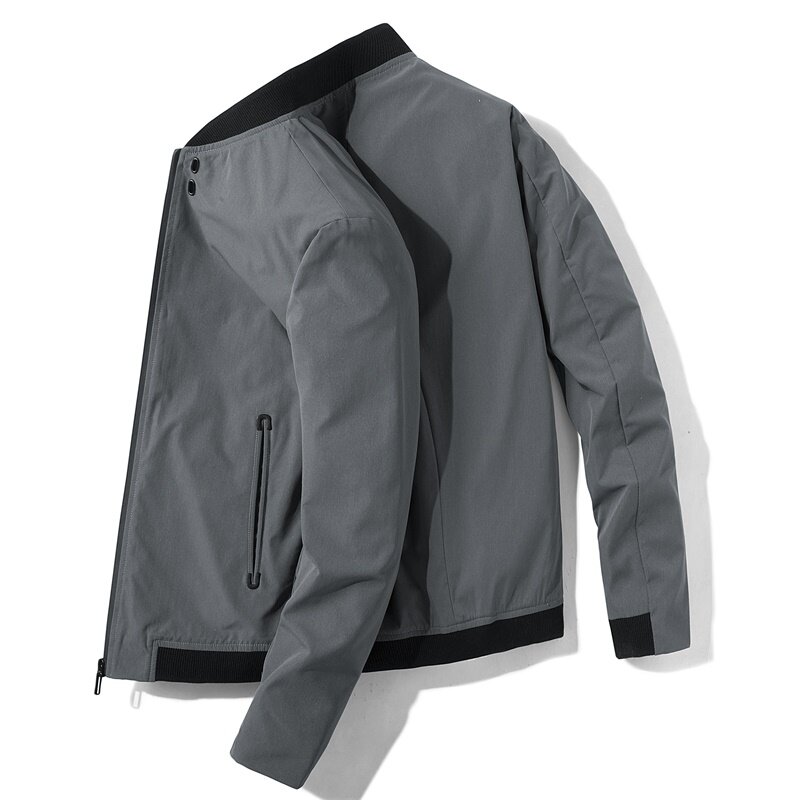 2024 летная куртка-бомбер мужская модная универсальная однотонная куртка на молнии с воротником-стойкой повседневный уличный бейсбольный костюм
