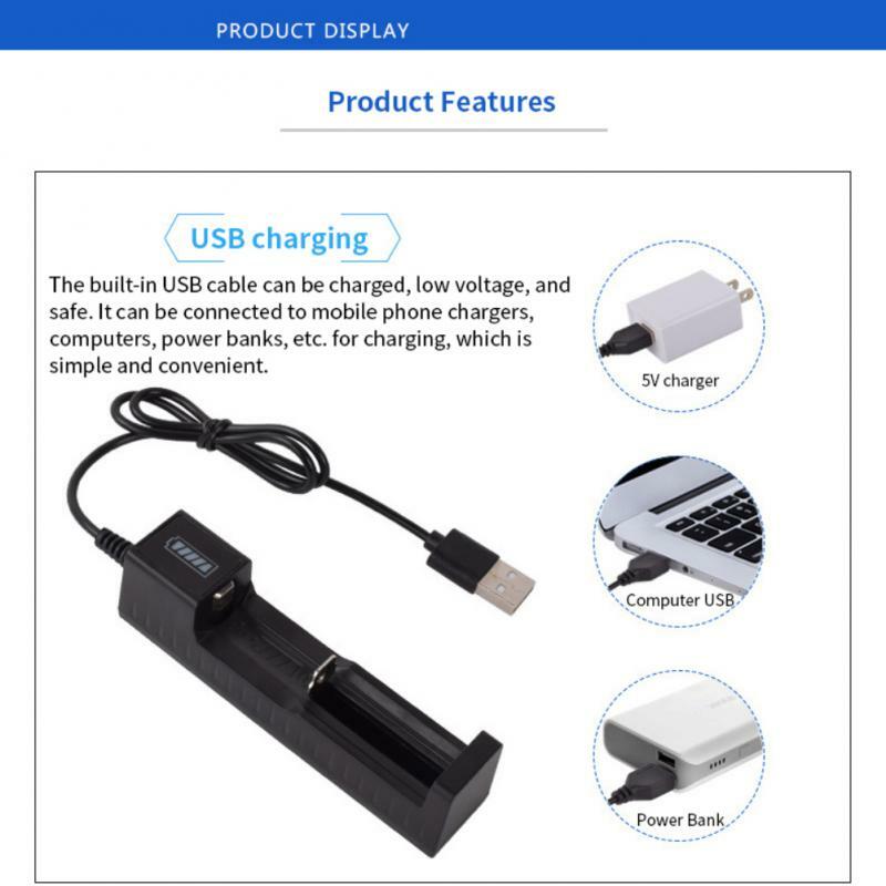 Usb Battery Charger 18650 Universal Smart 1 Slot Charger Lithium Batteries Charging Adapter With Indicator Light Accessory